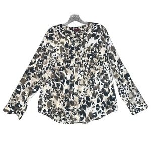 212 Collection L Womens Blouse White with animal print design button up